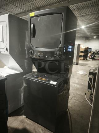 GE Unitized Spacemaker washer and dryer, model GUD27ESPM1DG, new condition, 3.8 cu ft washer, 5.9 cu ft dryer.