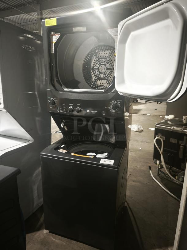 NEW GE Unitized Spacemaker Washer/Dryer, Model GUD27ESPM1DG, 3.8 cu ft washer, 5.9 cu ft dryer, stainless steel basket.