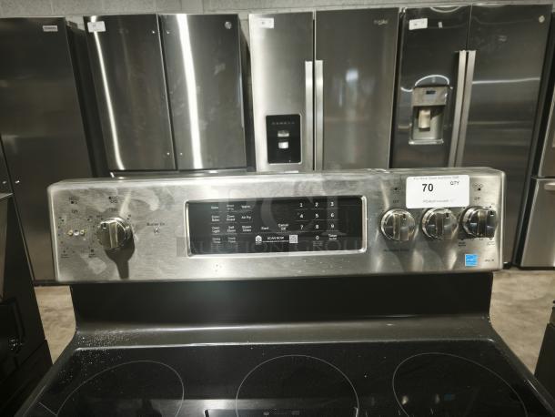 NEW GE Profile™ 30″ Smart Electric Convection Range, model PB900YVFS. Features no-preheat air fry, stainless control panel, pristine condition.