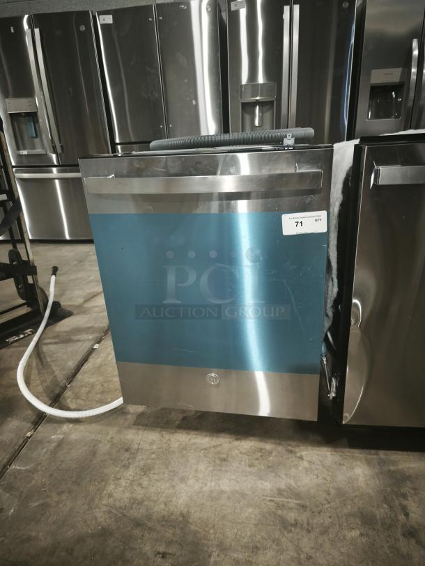 New GE GDT550PYRFS dishwasher with top control, plastic interior, sanitize cycle, and Dry Boost™. Stainless finish.