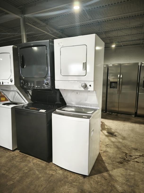 New GE Electric Stacked Washer & Dryer Laundry Center, Model WET4024HWO, in pristine condition, 1.6 cu ft.