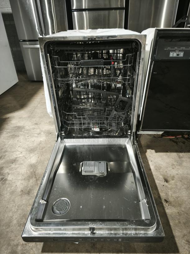 NEW GE Café™ Series CDT765SF7SS stainless interior built-in dishwasher. Open door shows spacious racks and high-end finish.