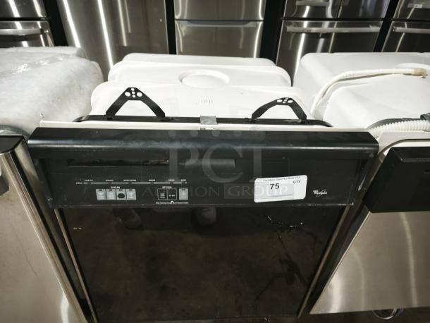 Whirlpool undercounter dishwasher, model DU925QWDB0, black finish, control panel with multiple cycle options, good condition.
