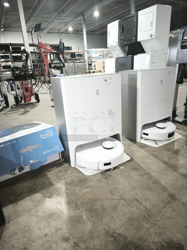 Ecovacs DEEBOT T10 OMNI Robot Vacuum and Mop with Auto-Cleaning Station, Model CH2208, in warehouse setting.