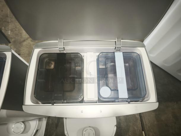 Ecovacs DEEBOT T10 OMNI auto-cleaning station with dual water tanks labeled "Dirty Water" and "Clean Water."