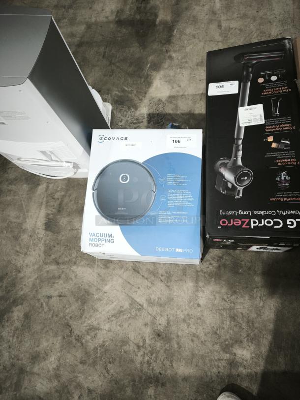 ECOVACS DEEBOT U2 PRO vacuum and mopping robot in original box, model details and features visible.