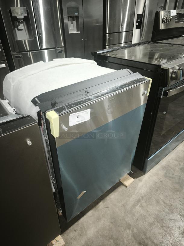 Brand new GE® GDT670SMV1ES dishwasher, top-control, stainless steel interior, Dry Boost™ tech, sanitize cycle, minor dents.