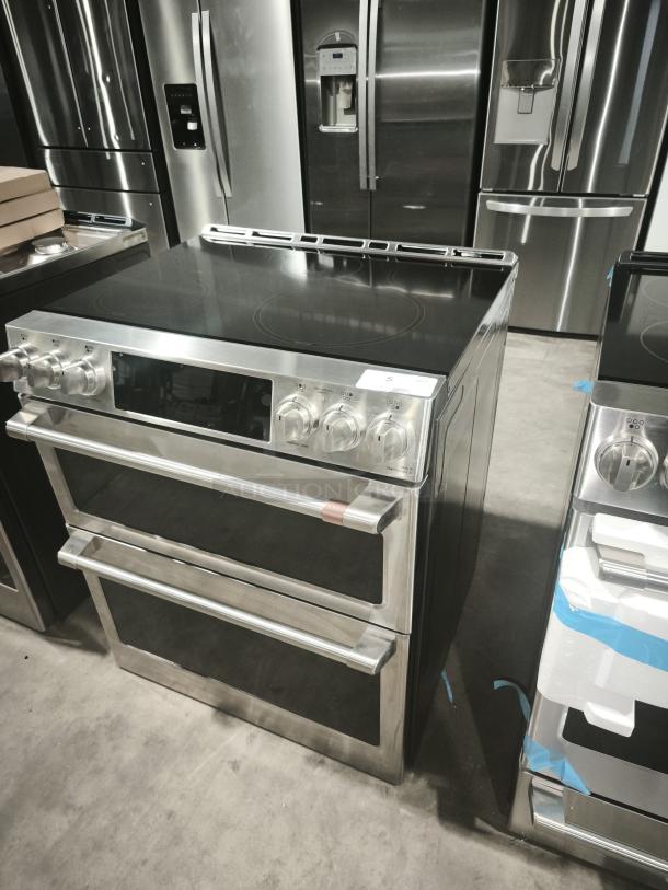 GE Café 30″ Smart Induction and Convection Double‑Oven Range, Model CHS950P2MS1, scratch and dent, front-control.