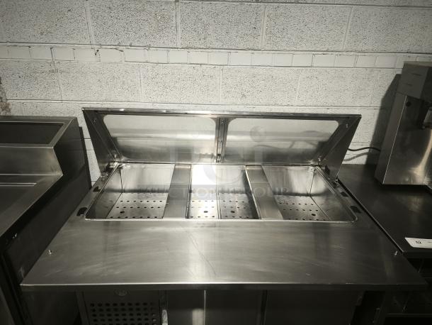 S&G MANUFACTURING BERS27 refrigerated sandwich prep table with clear lid, stainless steel, excellent condition.