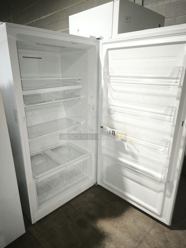 GE Profile™ 27.9 Cu. Ft. Smart French-Door Refrigerator, model PVD28BYNFS, open view showing shelves and bins.