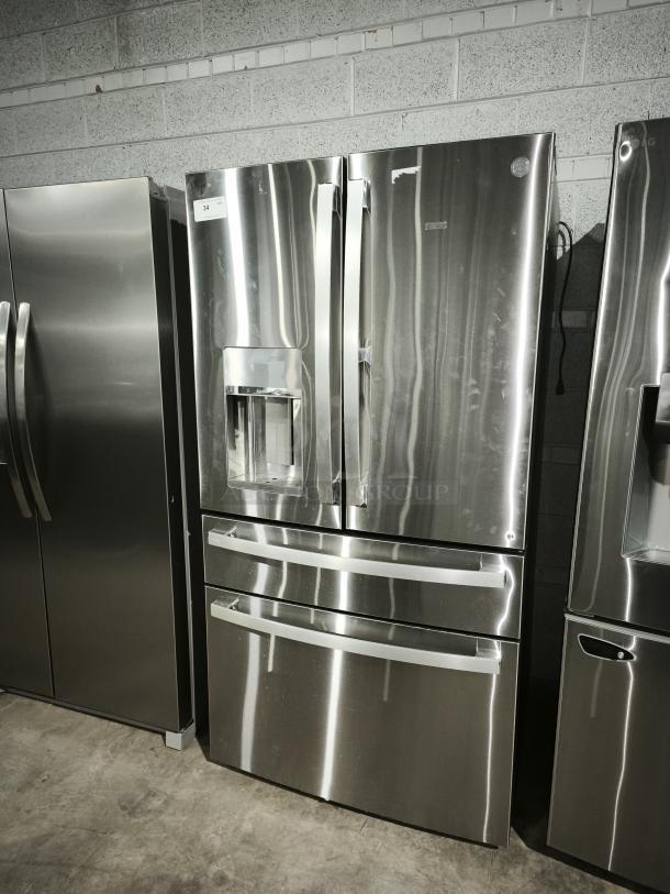 GE Profile™ 27.9 Cu. Ft. 4-Door French-Door Refrigerator, Model PVD28BYNFS, fingerprint-resistant, smart features.