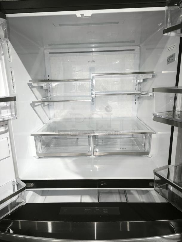 GE Profile™ 27.9 Cu. Ft. smart 4-door French-door refrigerator, model PVD28BYNFS, fingerprint-resistant, door-in-door feature.