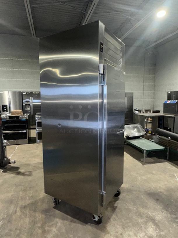 Traulsen RHT132WUT-FHS stainless steel reach-in refrigerator, like new, 24.2 cu. ft., 115V, 60Hz, 7 amps, on wheels.