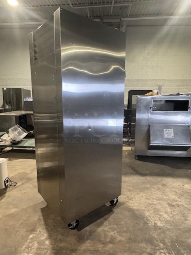 Traulsen RHT132WUT-FHS stainless steel 24.2 Cu. Ft. reach-in refrigerator. Like new condition. Includes casters for mobility.