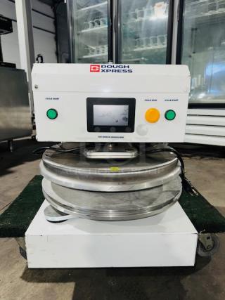 Dough Xpress DXE-WH 18" pizza dough press, near-new condition, 120V, 1150W, electromechanical, with operation buttons.