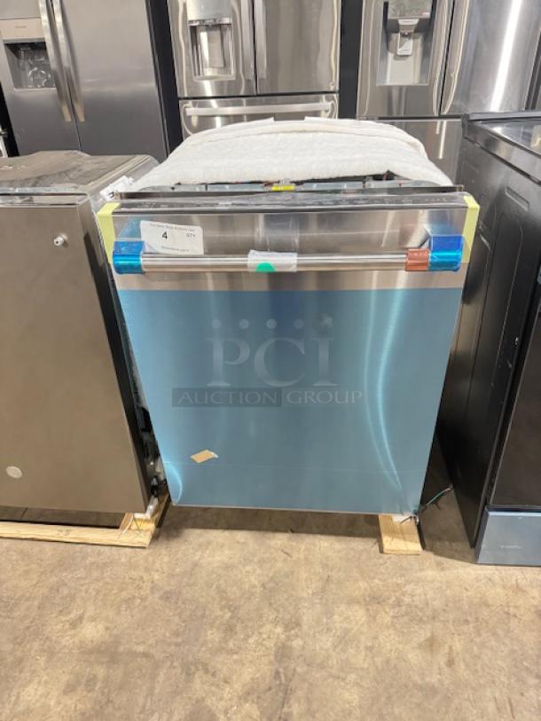 Brand new GE Café 24" top control smart built-in dishwasher, model cdt888p2vs1, with stainless steel finish. Features a 3rd rack, LED lighting, and operates at 39 dBA.