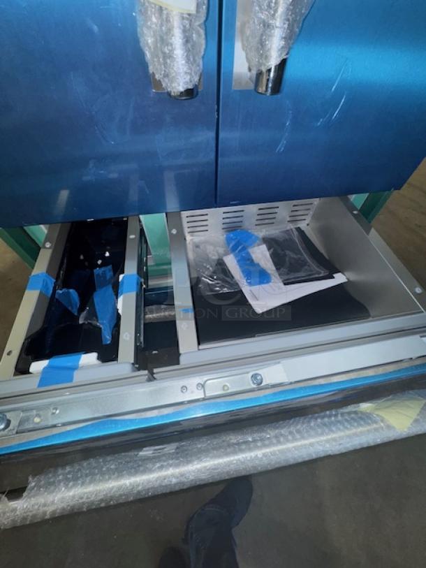 Brand new Thermador Freedom T36BT120NS 36" French Door Bottom Freezer in stainless steel, featuring professional build and visible packaging.