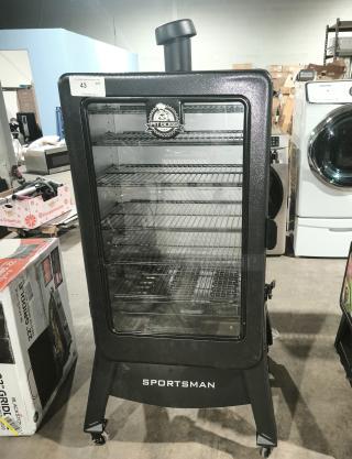 Pit Boss Sportsman 7-Series Wood Pellet Vertical Smoker, model 11110. Brand new, multiple internal racks, durable black exterior.