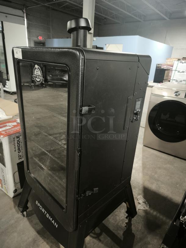 Pit Boss Sportsman 7-Series Wood Pellet Vertical Smoker, Model 11110, brand new condition, visible control panel.