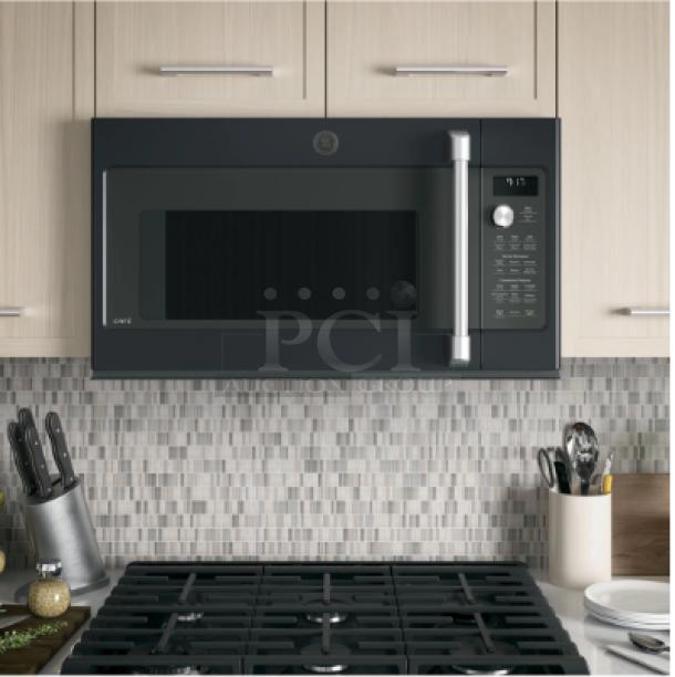 GE Café™ 1.7 cu ft Over-the-Range Convection Microwave Oven, Model CVM9179ELDS, brand new, sleek black finish.
