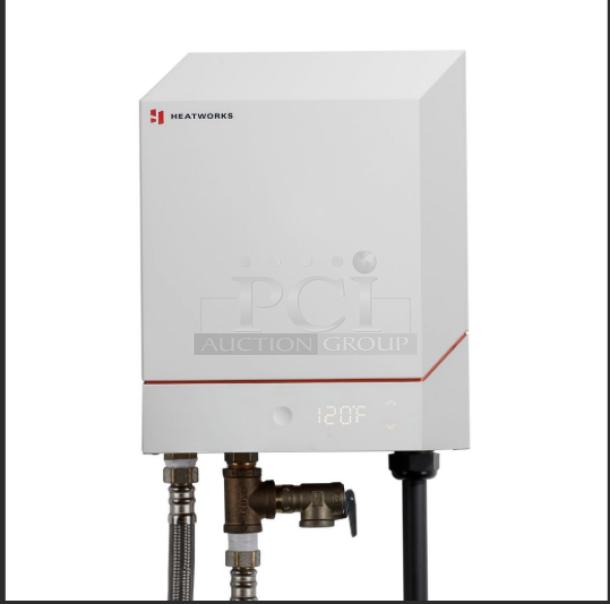 Heatworks Model 3 tankless smart water heater, HW-0007, displaying 120°F. New with visible controls and connections.