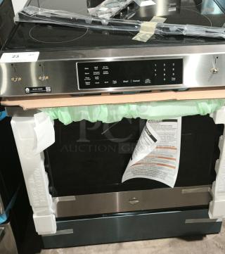 GE Profile 30″ Smart Induction Range, Model PHS700AY1FS, stainless steel, new condition with protective packaging.