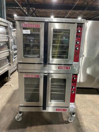 Blodgett Mark V Series Commercial Stainless Steel Electric Powered Double Stacked Convection Oven! With Solid State Thermostat! With Wired Oven Rack! Model: MARK-V-III SN: 092501PA090T! 480V! On Casters! 2X Your Bid Makes One Unit! - Item #1217635