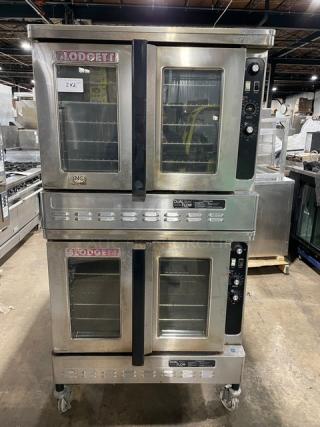 Blodgett Dual-Flow Series Commercial Stainless Steel Natural Gas Powered Double Stacked Convection Oven! With Solid State Thermostat! With Wired Oven Rack & Gas Connector Hose! SN: 121101RA070T! On Casters! 2X Your Bid Makes One Unit! - Item #1217636
