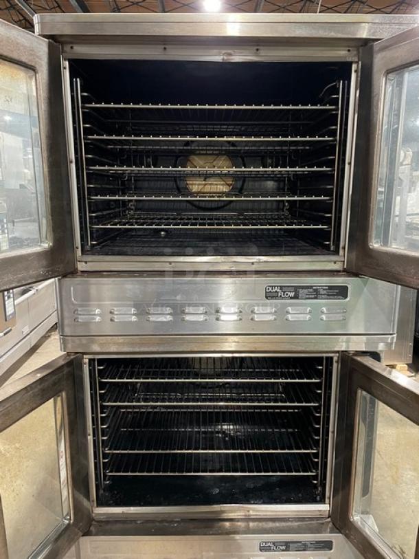 Blodgett Dual-Flow stainless steel double convection oven, natural gas, solid state thermostat, rack & hose, on casters.