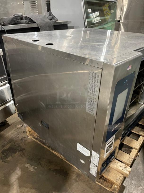 Alto-Shaam CTP720E combi oven, stainless steel, digital touch controls, 8-pan capacity, includes probe, racks, stand, 3-phase.