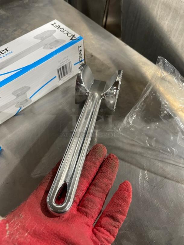 Adcraft Commercial Heavy Cast Aluminum Handheld Meat Tenderizer, Model MTA10, 10-1/2", new condition with original packaging.