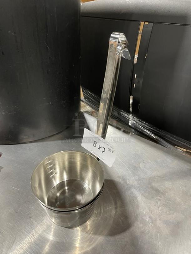 NEW Adcraft D32GSA commercial stainless steel dipper ladle, 32 oz. capacity, shown with label indicating 3X your bid.
