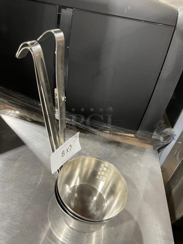 Adcraft stainless steel dipper ladle, model D-32GSA, 32 oz. capacity, new condition, marked "8 X 7," commercial use.