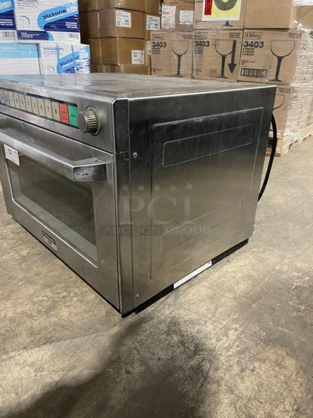 Panasonic Pro II Series NE-2180 stainless steel commercial sonic steamer microwave oven, electric-powered, shown in used condition.