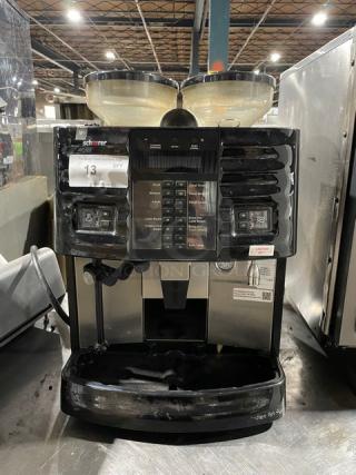 Schaerer Coffee Art Plus espresso machine, black/stainless steel, model SCA1, 240V, w/2 hoppers, item SN: 1833345488.