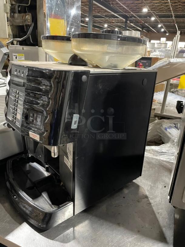 Schaerer Coffee Art Plus espresso machine, model SCA1, black/stainless, with 2 hoppers, automatic, countertop, 240V.