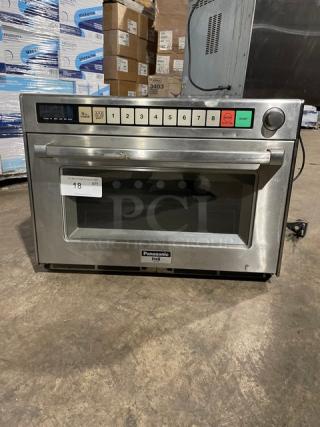 Panasonic Pro II Series NE-2180 commercial stainless steel microwave oven with keypad controls, electric powered, used condition.
