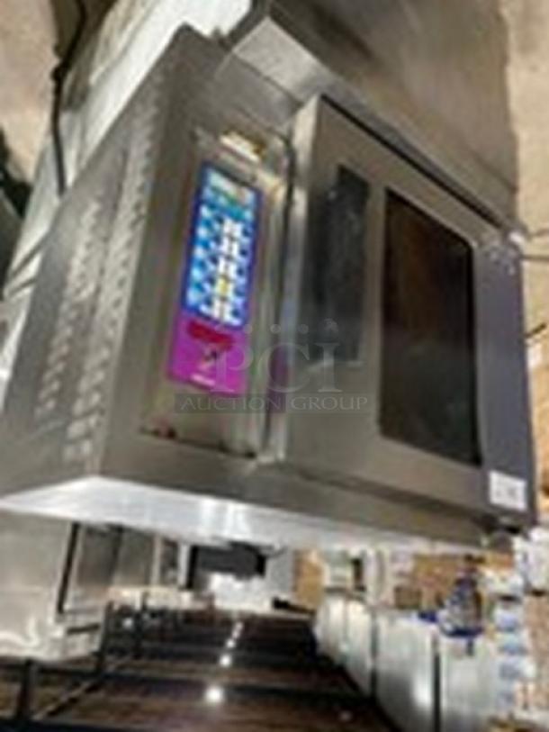 Lang EHS-C commercial stainless steel half-size convection oven with digital control, wired rack, and 208V1/3 phase.