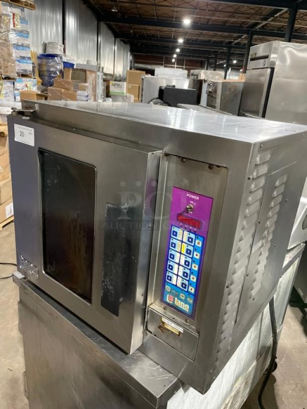 Lang EHSC stainless steel electric half-size convection oven with digital control and wired rack. 208V 1/3 Phase.