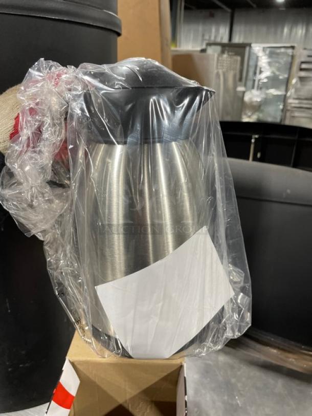 NEW Adcraft FVF2000 68 oz stainless steel double wall vacuum flask in packaging; unused condition.