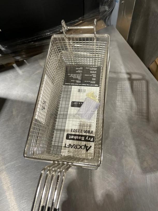 Adcraft FBR11571 commercial fry basket, new, wire mesh, black grip handle. Includes original tag.