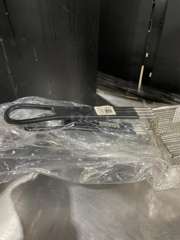 Adcraft FBR11571 commercial fry basket, new with wired mesh, black grip handle, and original packaging.