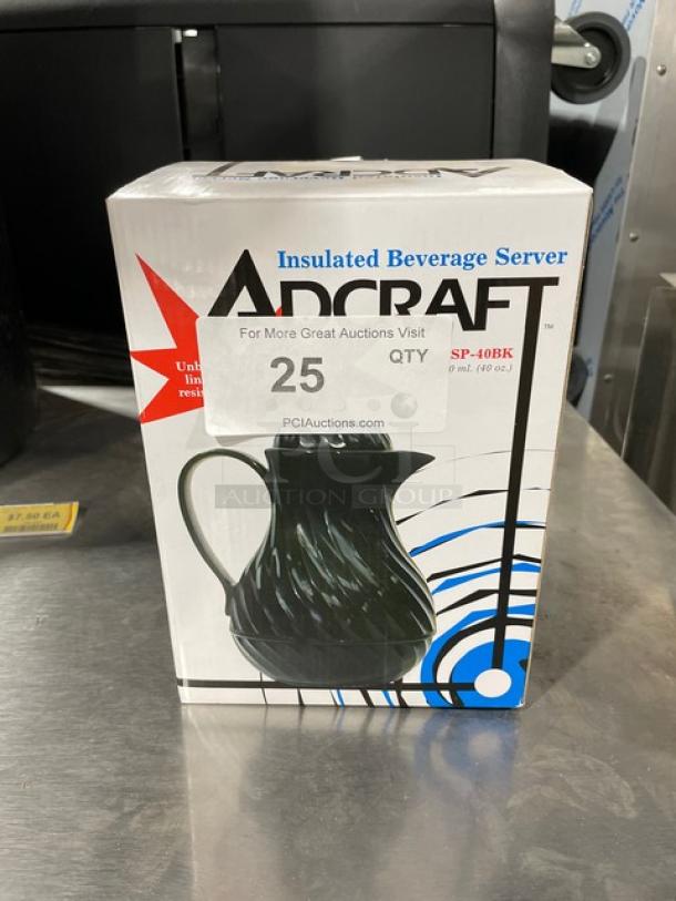 NEW Adcraft SP-40BK Commercial Black 40 Oz. Insulated Beverage Server box. Suitable for keeping drinks hot or cold.