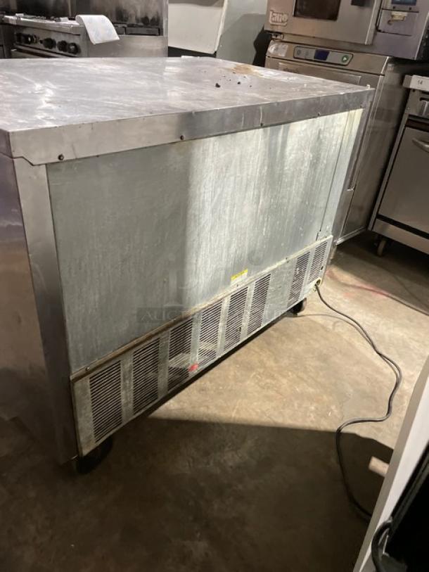 Beverage-Air WTR48A commercial stainless steel 2-door undercounter lowboy/worktop refrigerator, 115V 1 phase, on casters.