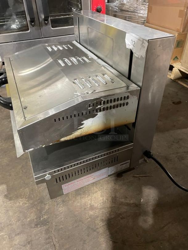Cookline ES4000L commercial stainless steel salamander broiler/cheese melter, electric, adjustable, 240V, visible wear on surface.