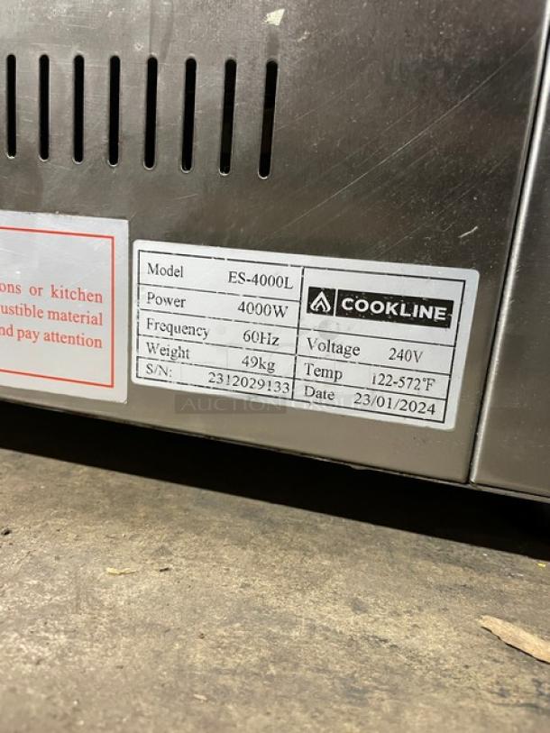 Cookline ES4000L salamander broiler, stainless steel, 4000W, 240V, adjustable, Model: ES-4000L, SN: 2312029133.