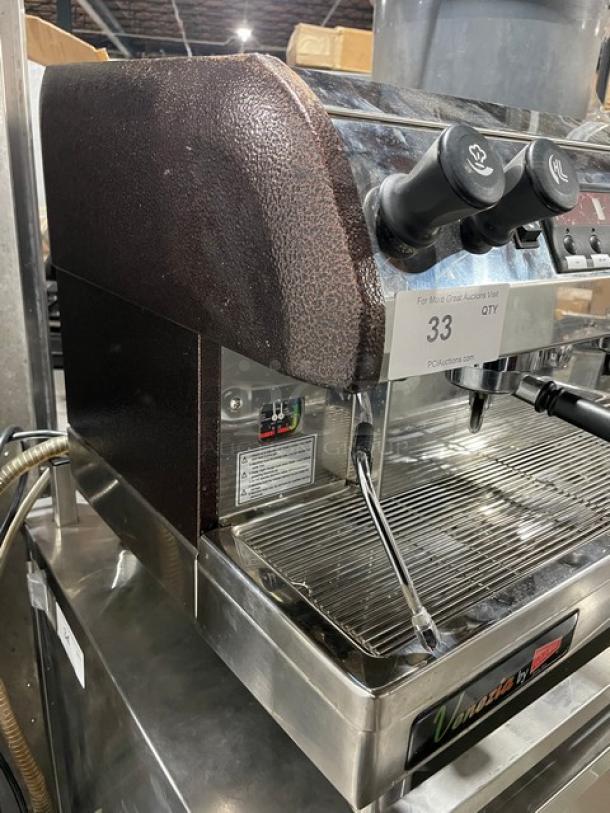 Cecilware Venezia Series ESP2 commercial espresso machine, stainless steel, electric, with steam wand and drip tray, SN: 07790100393.