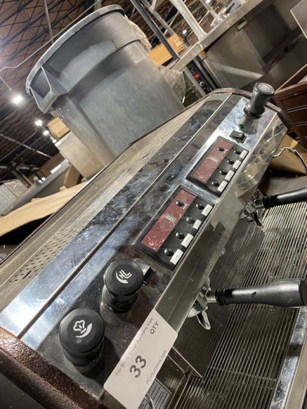 Cecilware Venezia Series ESP2 double espresso machine, stainless steel, with steam wand, drip tray, and control panels.