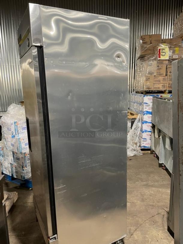 True T-23F commercial stainless steel single door reach-in freezer, Energy Star certified, on casters, SN: 7784128.