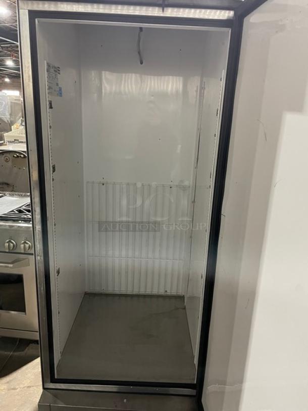 True T-23F stainless steel single door commercial freezer, Energy Star certified, on casters, model SN: 7784128, 115V 1 Phase.